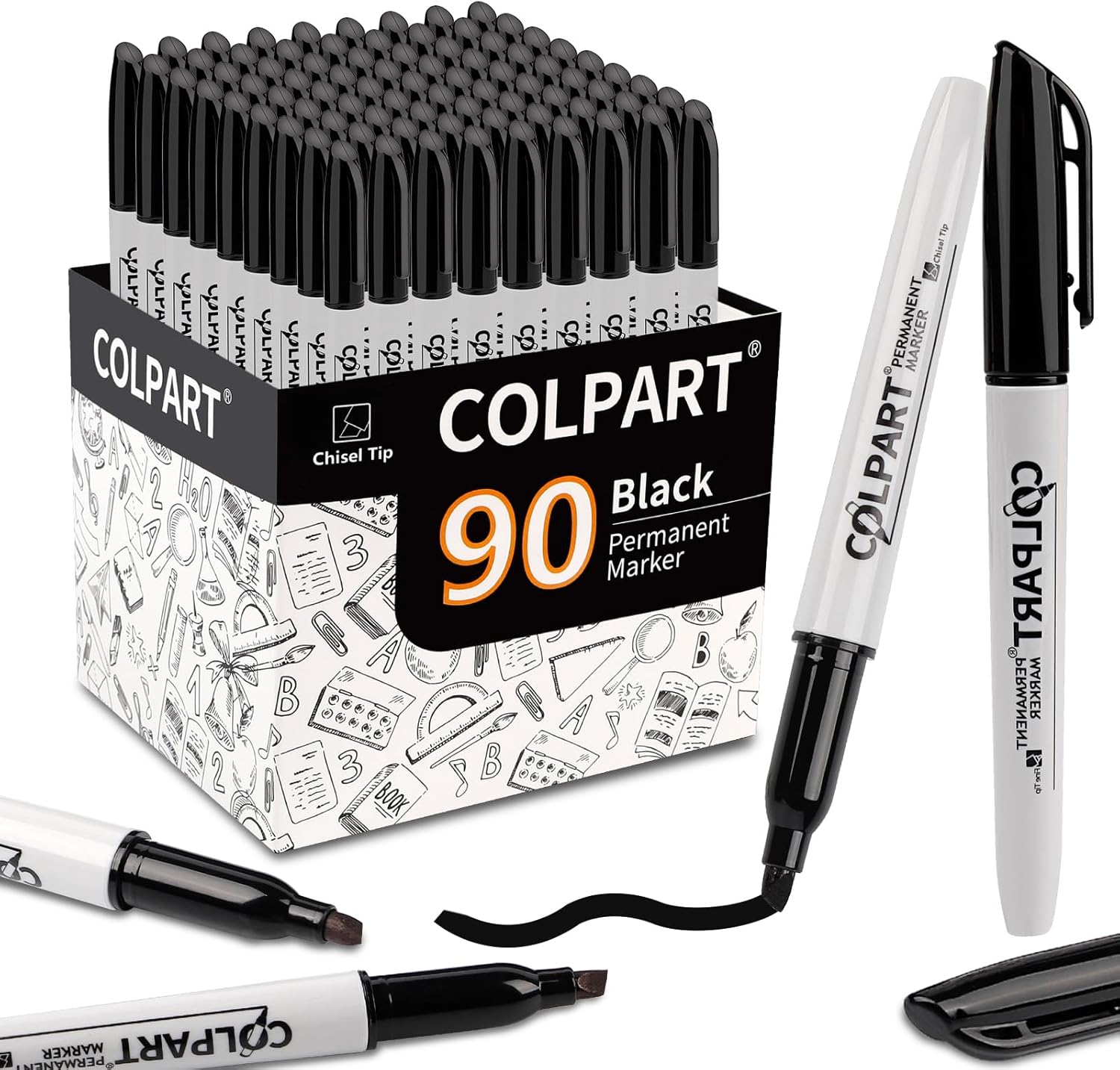 Chisel Tip Black Permanent Marker Pens -Bulk of 85 Pack