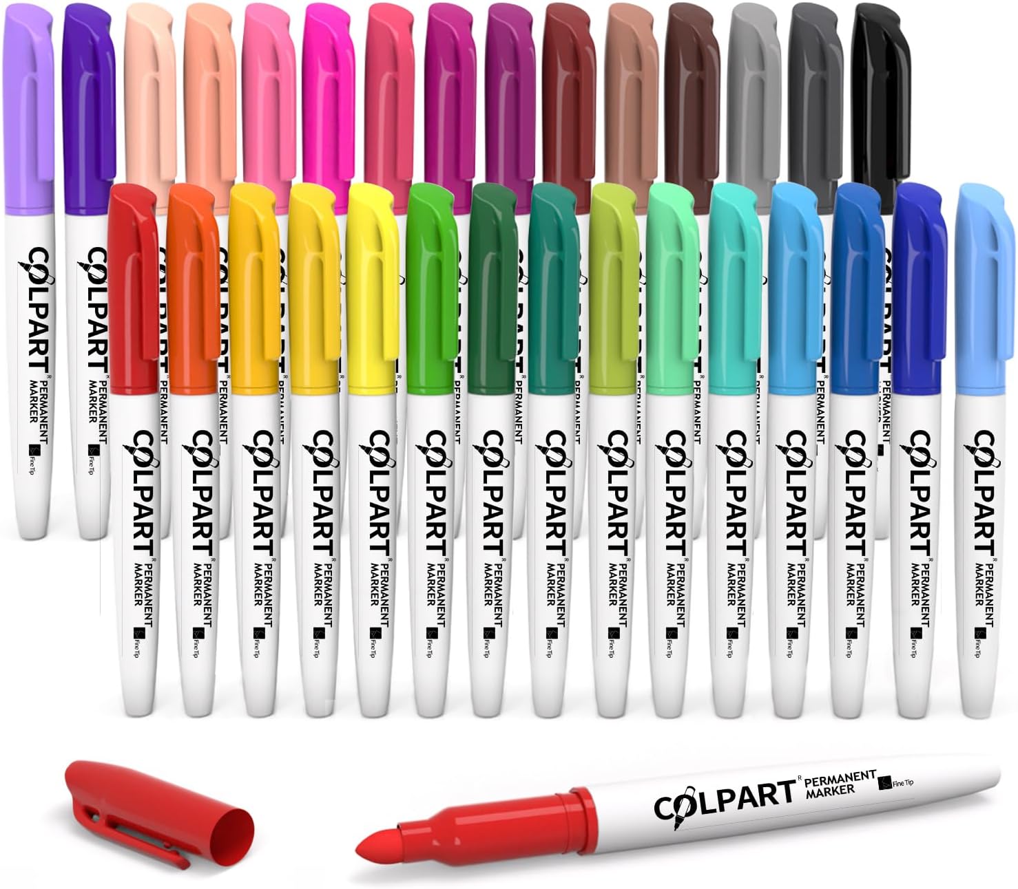 30 Colors Permanent Markers, Fine Point, Assorted Vibrant Colors