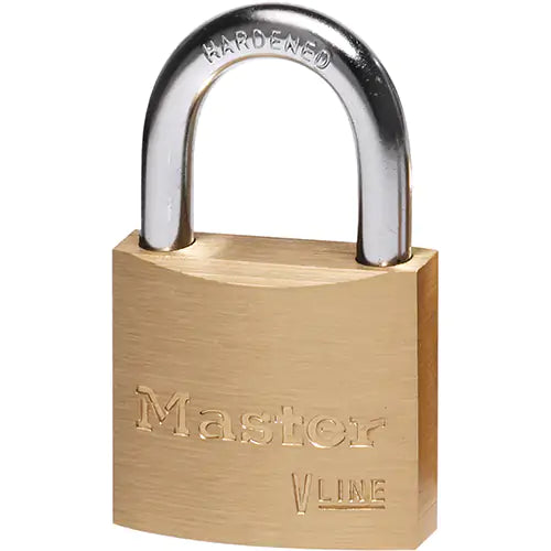 V-Line Padlock, Keyed Different, Brass Coating, 1-1/2" Width