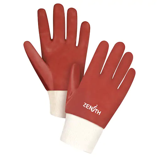 Red Smooth-Finish Chemical-Resistant Gloves, Size 9, 14" L, PVC, Interlock Inner Lining, 47-mil
