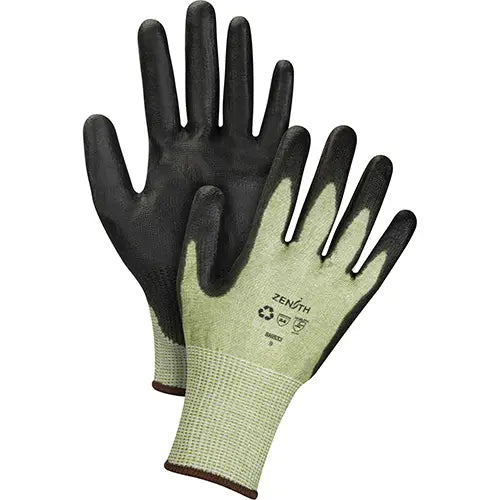 Eco-Friendly Seamless Cut-Resistant Gloves, Size 10, 13 Gauge, Polyurethane Coated, HPPE/RPET Shell, ASTM ANSI Level A4